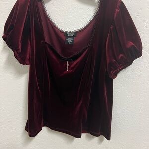 Aura Red Puff Sleeve Ruched Blouse